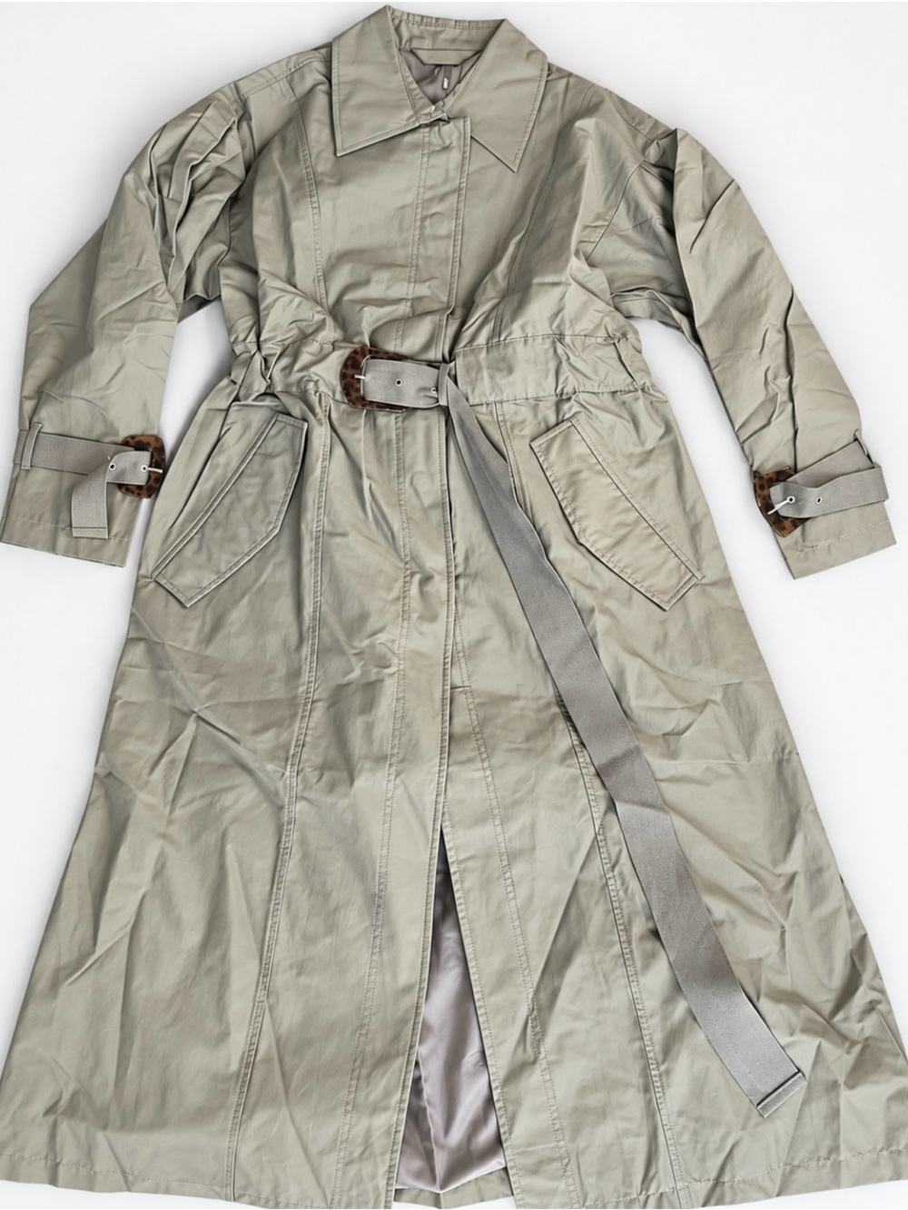 Anthropologie belted long trench utility coat, olive green, size M Like new